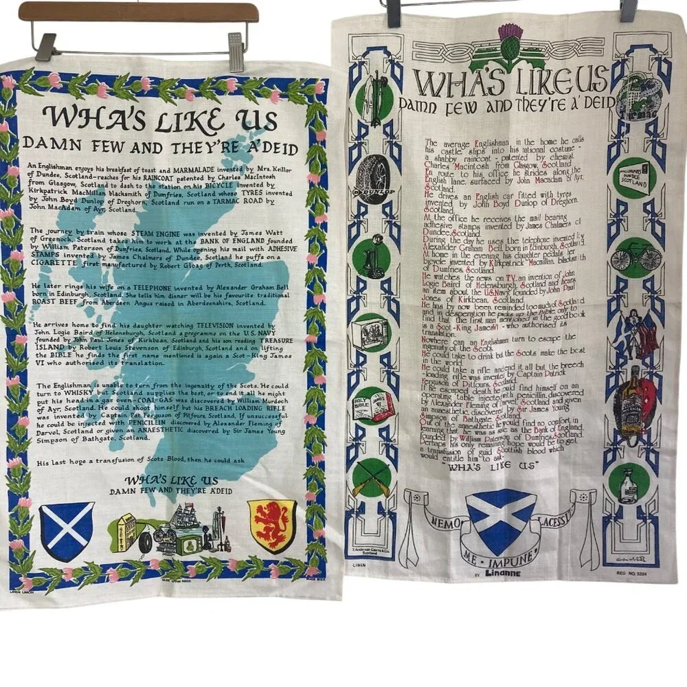 2 Vintage Scottish Linen Tea Towels Linanne Glen Appin Kitchen Unused Scotland